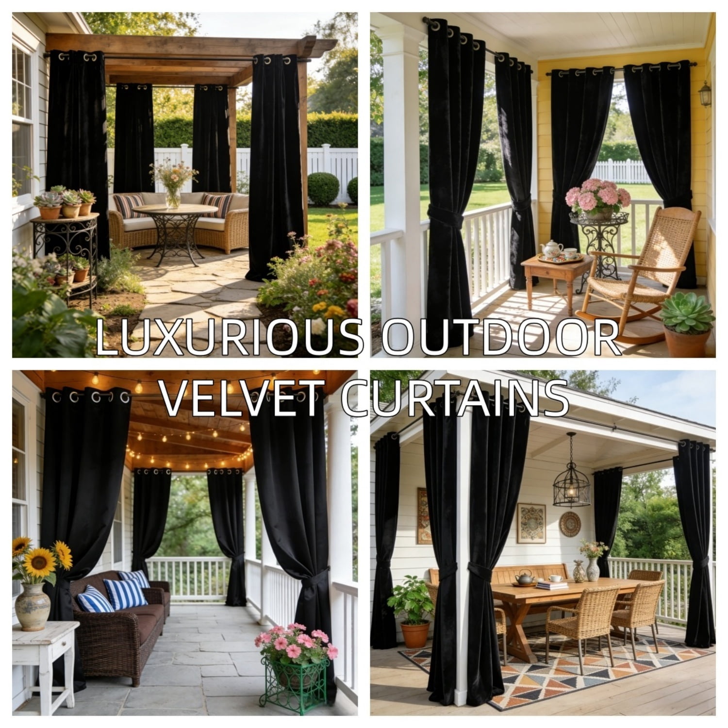 SNITIE Velvet Outdoor Curtains 52x84/96/108 Inch Set of 4 - Grommet Top, UV & Water Resistant, Fade-Resistant, Machine Washable for Gazebo Patio Porch