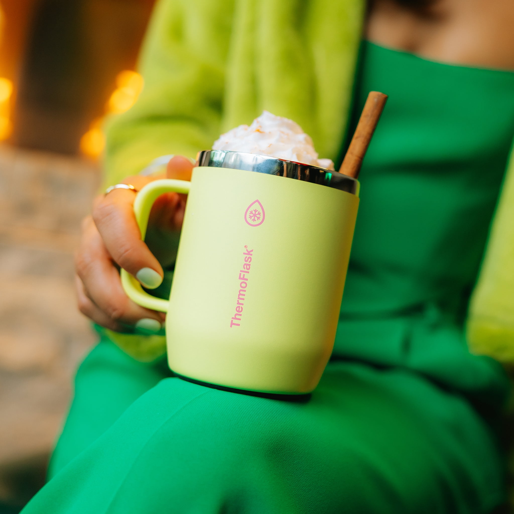 ThermoFlask Drinkware 12 oz Coffee Mug - Double-Wall Insulated for Hot & Cold Drinks - Lightweight & Simple with Innovative Press In Slider Lid - Modern & Durable - Unmellow Yellow