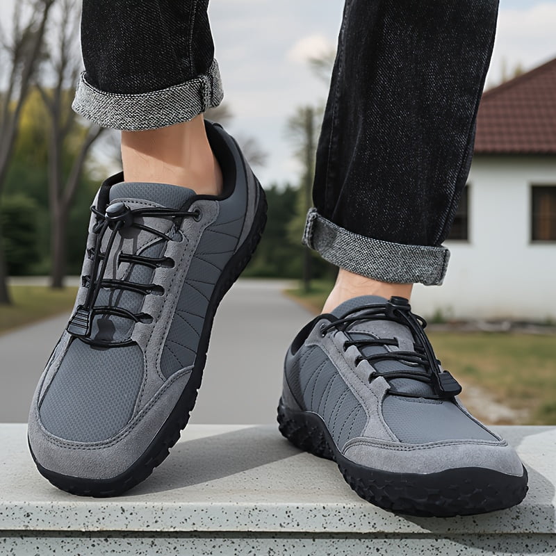 VanWeir Black Lace-Up Men's Casual Sneakers, Outdoor Camping Walking Shoes, Men's Walking and Hiking Shoes，Wide-Toe Barefoot Men's Shoes