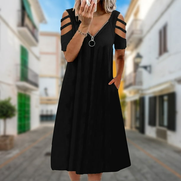 Peggybuy Summer A Line Dress Hollow-out Casual Dress European Simple for  Weekend Vacation 