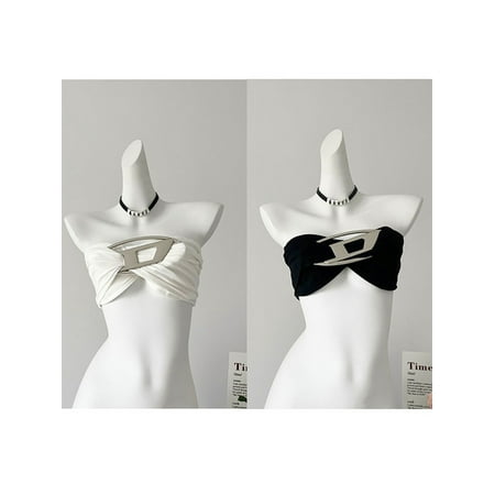 Woman Tank Top Crop Tops Bustier Chest Pad Bra Knit Strapless Tight Bodycon Solid Color Patchwork Design Sexy Hot Tide Gyaru