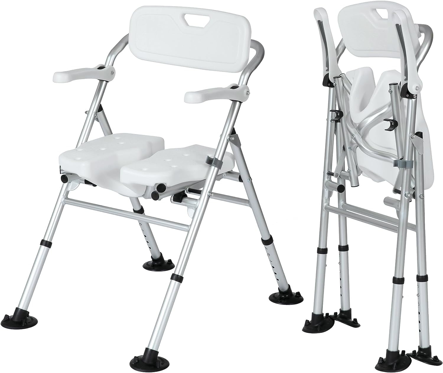 ELENKER Folding Shower Chair, Fodable Bath Chair with UShaped Seat, Rotatable Arm Support
