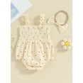 thumbnail image 3 of Infant Baby Girls Summer 2 Piece Outfits Strawberry Print Sleeveless Romper and Headband Set, 3 of 8
