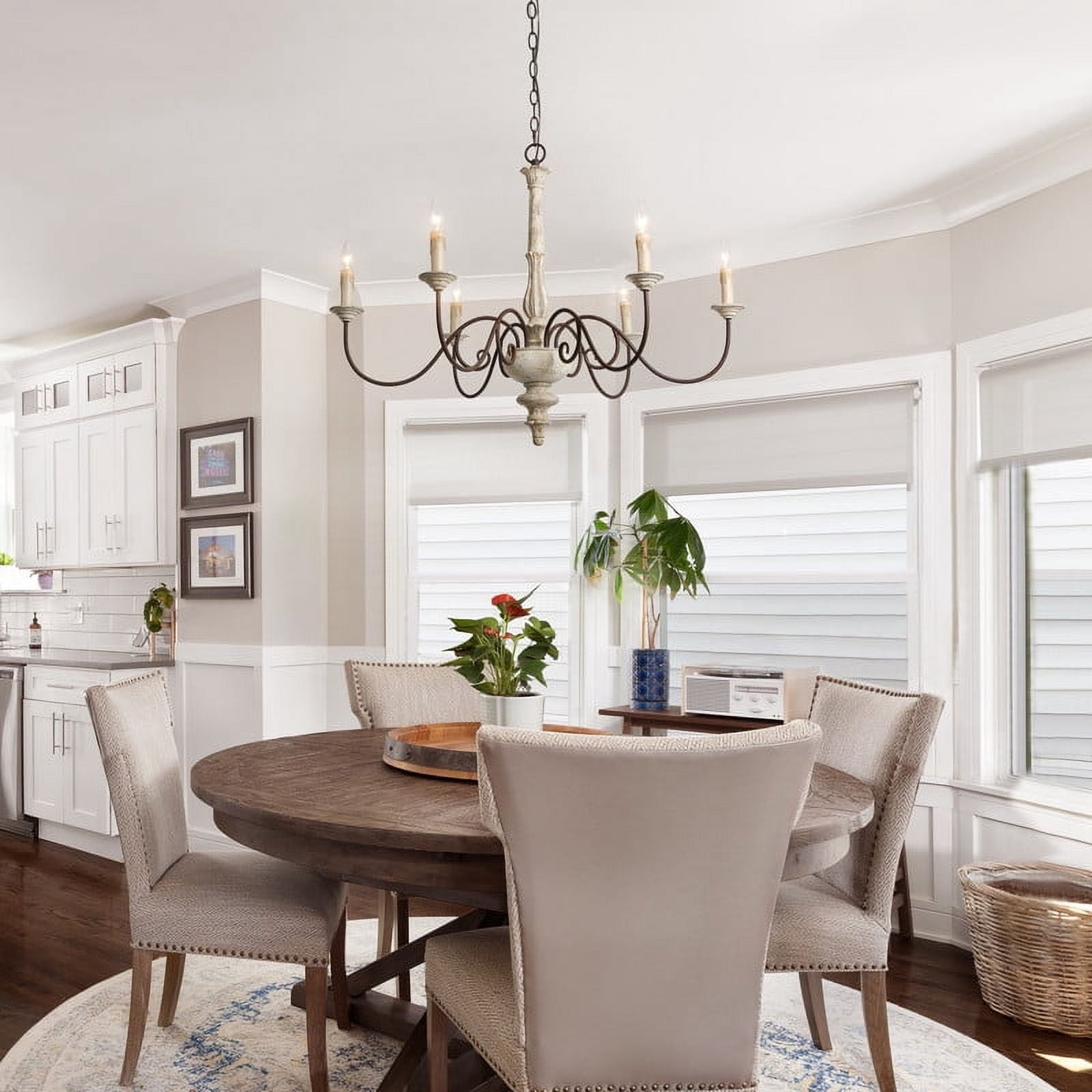 LNC 6-Light Bronze French Country Wood Chandelier Lighting Fixtures for Dining Room, Off-White