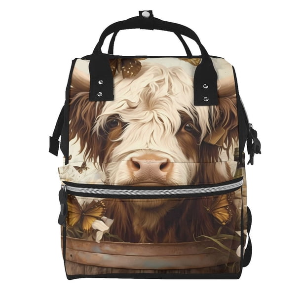 Easygdp Butterfly Cow Barrel para Bolsa de Bebé de Gran Capacidad con Múltiples Bolsillos, Bolsa de Pañales para Padres, Bolsa de Viaje Organizada y Elegante