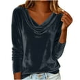thumbnail image 5 of DAFPZW Ruched Crew Neck Velvet Shirts for Women Long Sleeve Dressy Evening Tops Trendy Velour Blouses Party Wear, 5 of 9