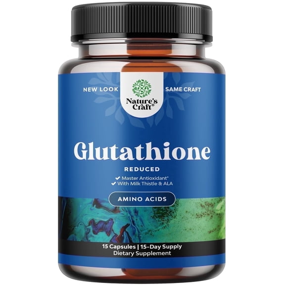 Natures Craft Reduced Glutathione Supplement with Antioxidants, Milk Thistle, and ALA, 15 Capsules