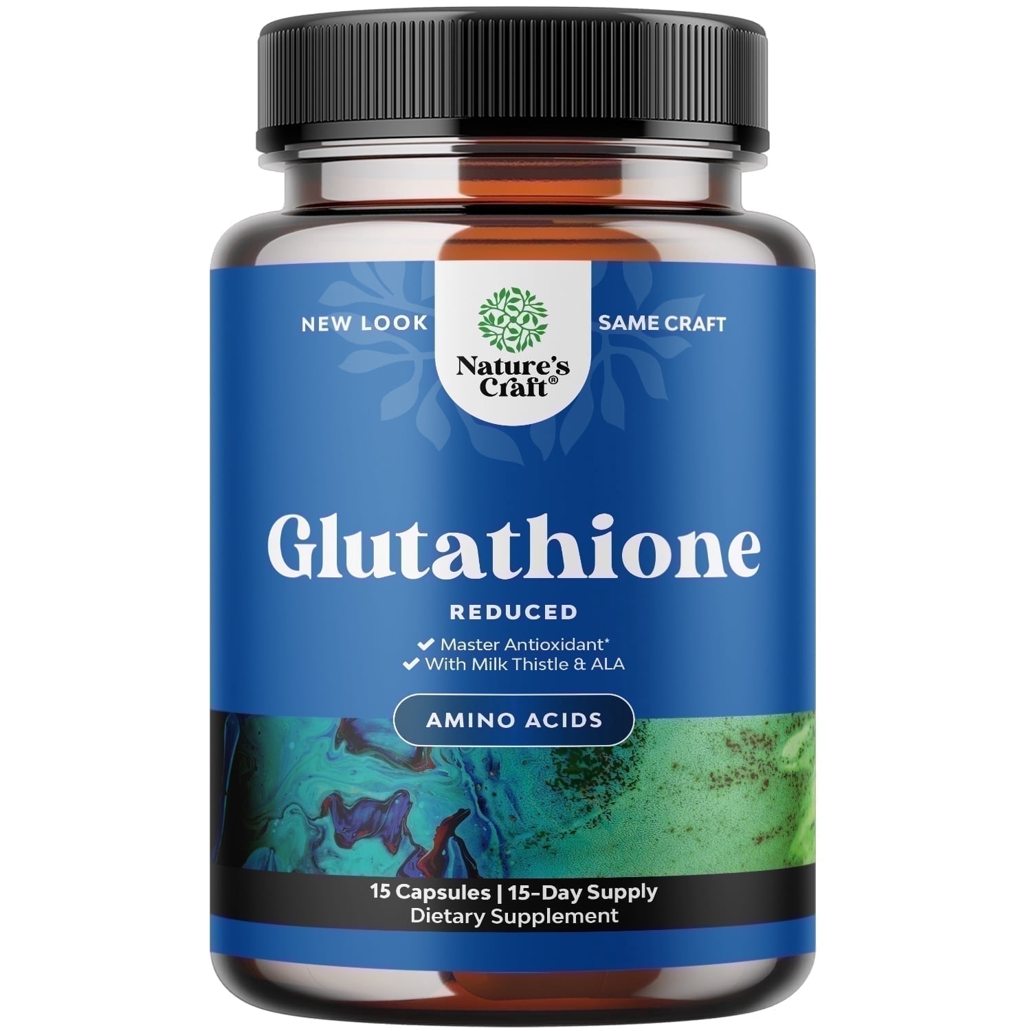 Natures Craft Reduced L-Glutathione with Alpha Lipoic Acid and Milk Thistle, Dietary Supplement, 15 Capsules