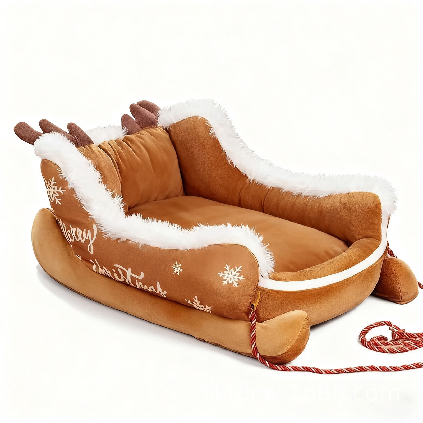Christmas Sleigh Dog Bed, New Christmas Dog Bed, Soft Warm Washable with Non-Slip Base, Winter for Cat & Dogs Red