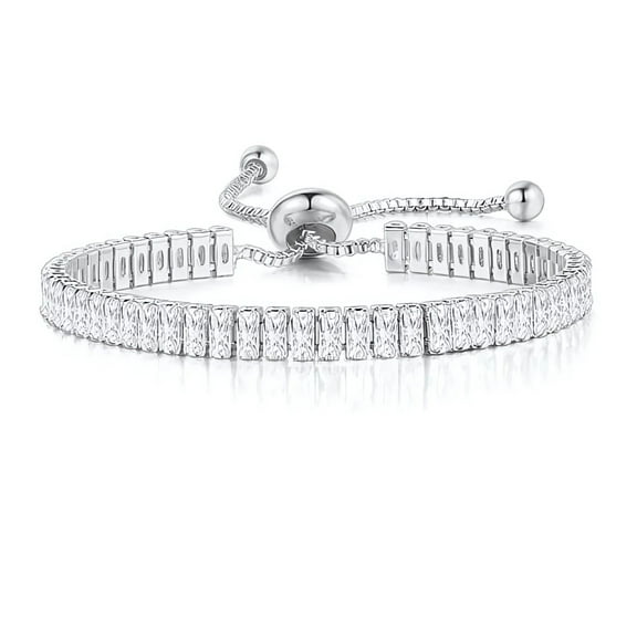 CZ Tennis Bracelet for Women Adjustable Chain Slide Bead White Gold Plated Ginger Lyne Collection
