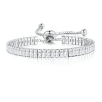 CZ Tennis Bracelet for Women Adjustable Chain Slide Bead White Gold Plated Ginger Lyne Collection
