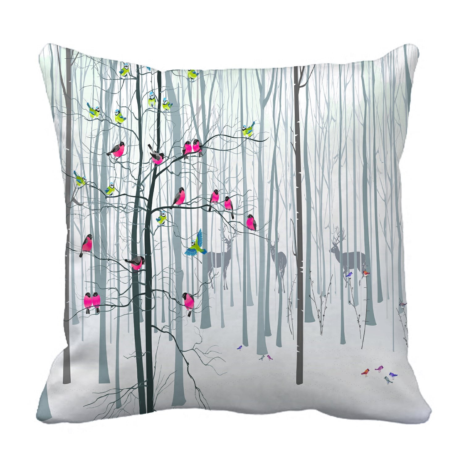 PHFZK Landscape Nature Scenery Pillow Case, Birds and Deer in Winter