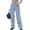 Light Blue, variant on Women's Cargo Jeans Washed Straight Leg Full Length Loose Fit Vintage Fashion Long High Waist Elastic Carpenter Denim Pants Dark Grey Large