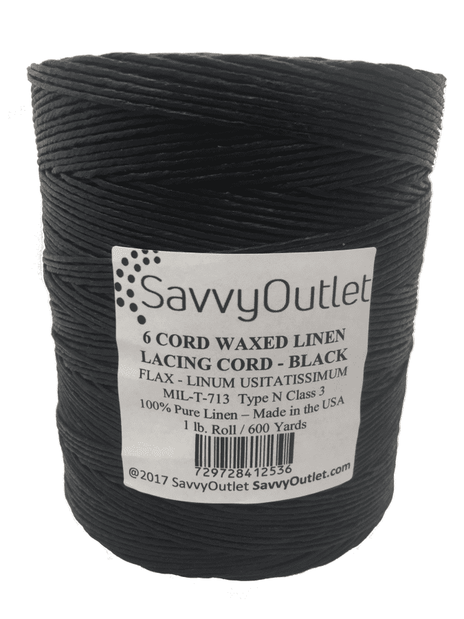 Black 6 Cord Waxed Linen Lacing Cord 600 Yard Roll