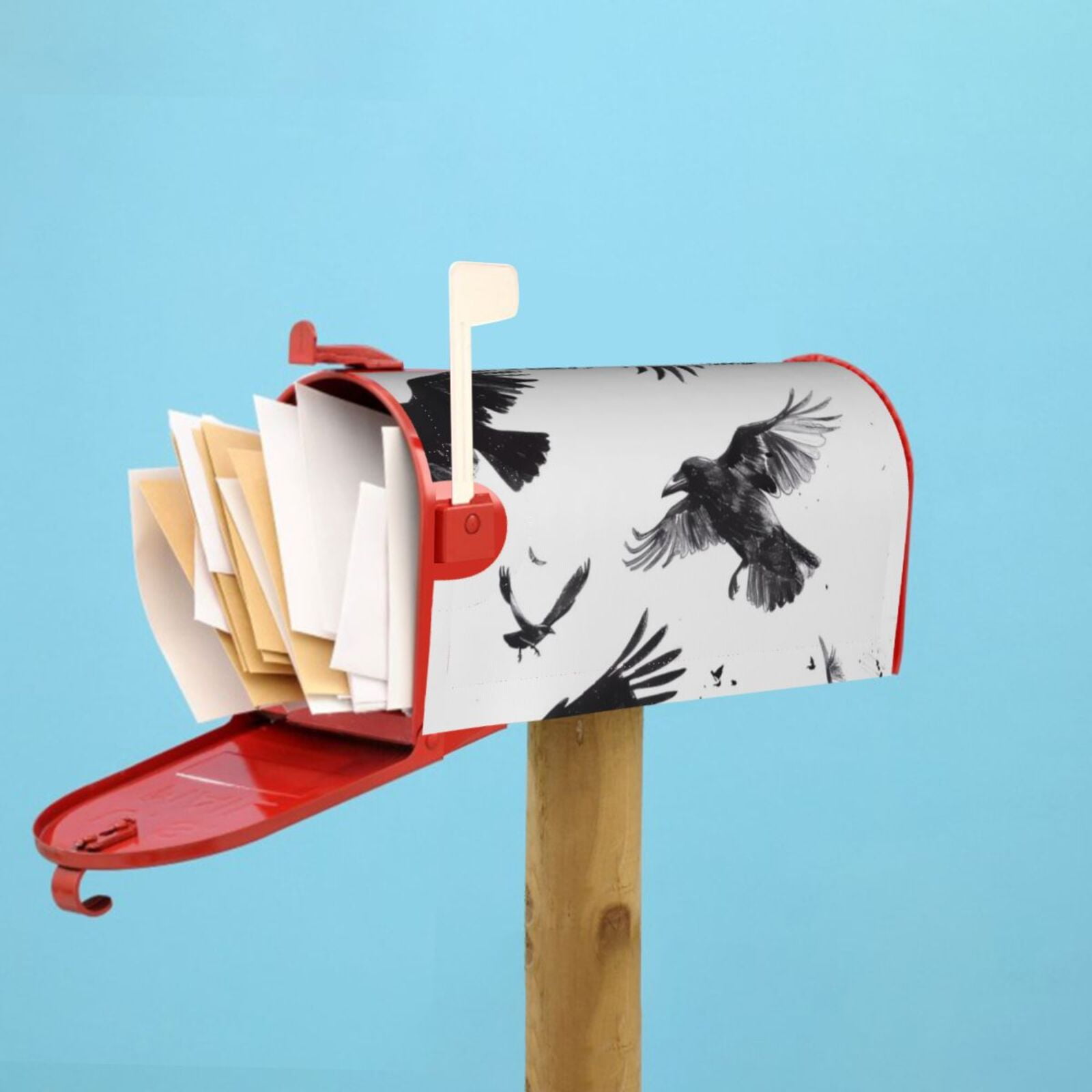 Rateoe Monochrome Flying Ravens Printed Mailbox Covers - Easy to Install Fall, Winter, Spring, Summer Mailbox Cover - Weather and UV-Resistant Mailbox Decor - Mailbox Magnetic Covers-