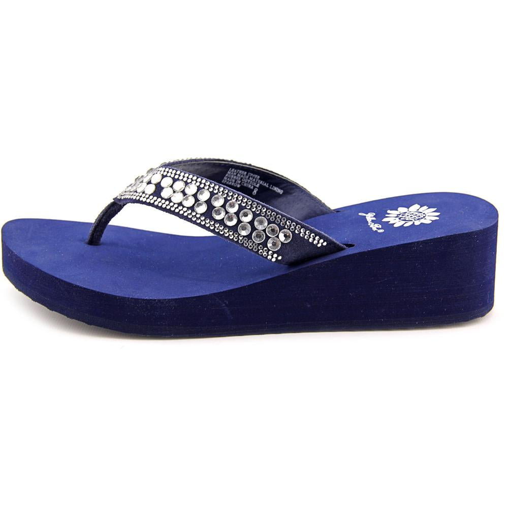 Yellow Box Sparrow Women Open Toe Leather Blue Wedge Sandal Yellow Box Sparrow Women Open Toe Leather Blue Wedge Sandal