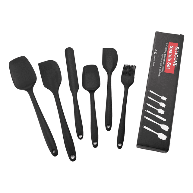 Set 6 Utensilios De Cocina De Silicona Espatulas Reposteria Xtellar negro