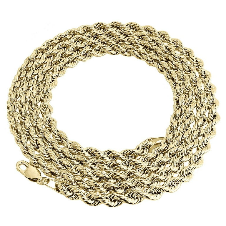 10K Yellow Gold 4mm Hollow Rope Chain Necklace Lobster Clasp, 30 Inches