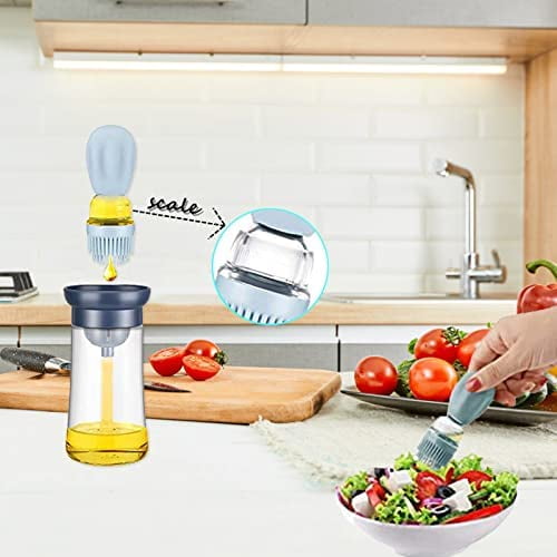 Skycarper 2PCS Olive Oil Dispenser Bottle with Silicone Brush, 2 in 1  Measuring Glass Oil Dispenser Oil Sprayer for Kitchen Fry Baking BBQ (Blue)  