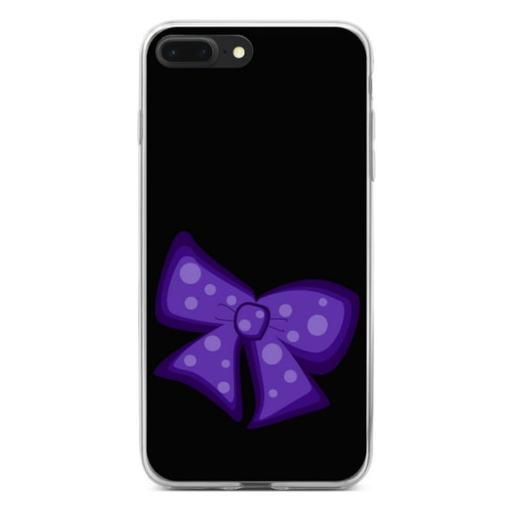 DistinctInk Clear Shockproof Hybrid Case for iPhone 7 PLUS / 8 PLUS (5.5" Screen) - TPU Bumper, Acrylic Back, Tempered Glass Screen Protector - Purple Black Bow Ribbon - Cartoon Bows / Ribbons
