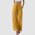 thumbnail image 2 of Dpytoraw Women High Waisted Wide Leg Pants Fashion Drawstring Elastic Trousers Comfy Straight Leg Long Pants With Pockets Yellow, 2 of 5