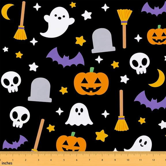Manfei Halloween Trick Or Treat Fabric by the Yard 1 Yard, Horror Home Decor Fabric by the Yard, Orange