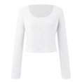 thumbnail image 4 of Women Long Sleeve Scoop Neck Shirts Casual Slim Fit Rib Knit Tops Summer Fall Basic Business Work Tee, 4 of 5