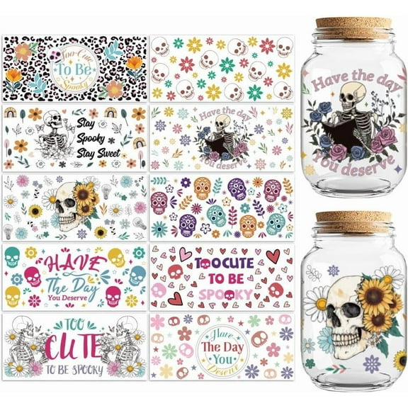 UV DTF Cup Transfer Wraps Stickers 10 Sheets Waterproof Vinyl 16oz Coffee Glass Cup Tumbler Bottle Mug Decals for Men Women