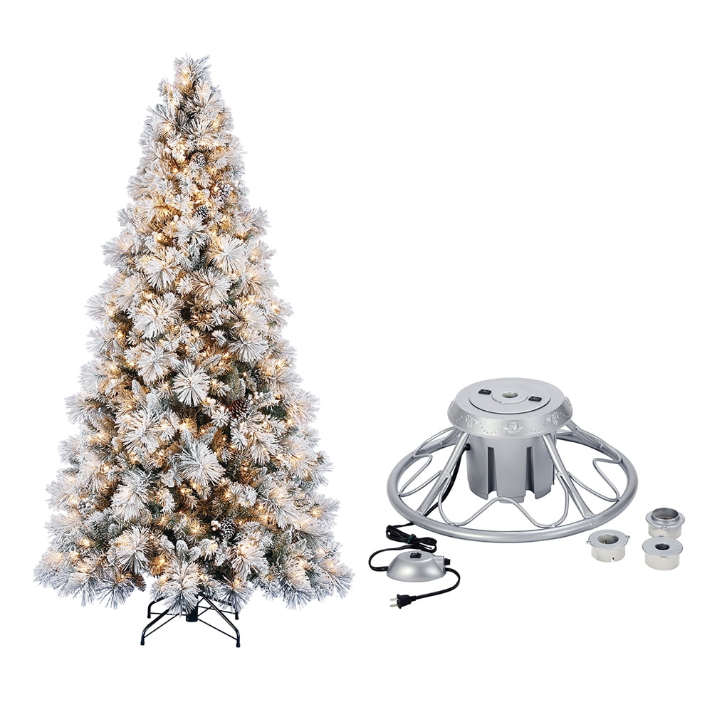 Home Heritage Snowdrift Spruce 7.5' PreLit Christmas Tree with Rotating Stand