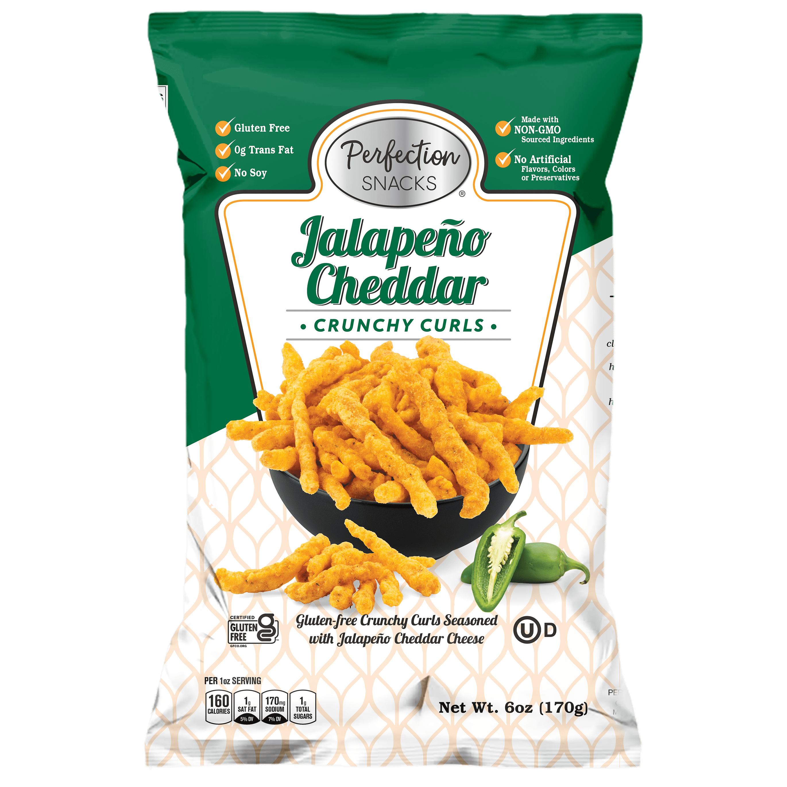 Perfection Snacks Jalapeno Cheddar Crunchy Curls, Gluten Free, 6oz Bag