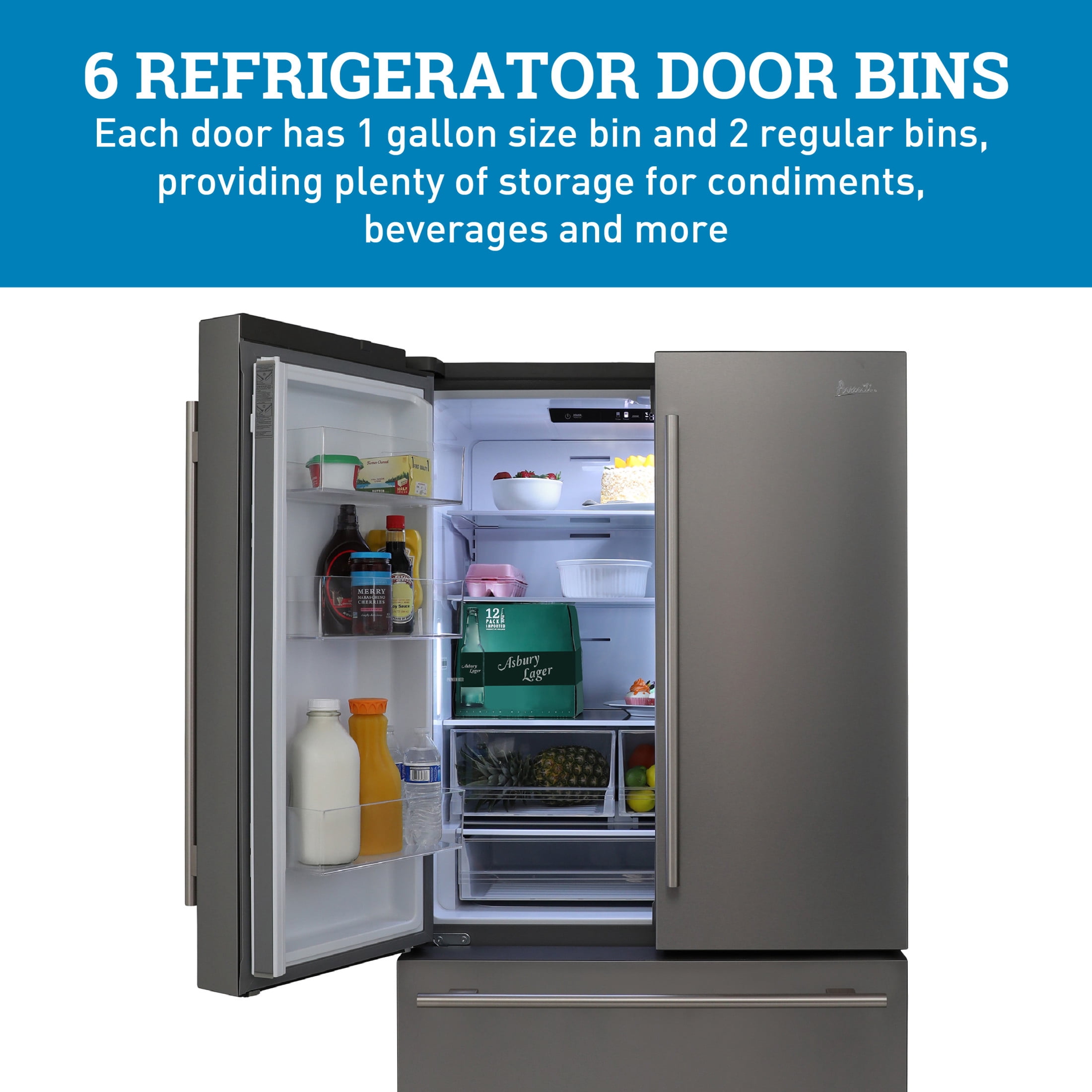 Avanti French Door Refrigerator with Water and Ice Dispenser, 22.1 cu ft Capacity, in Stainless Steel (FFFD22IWR3S)