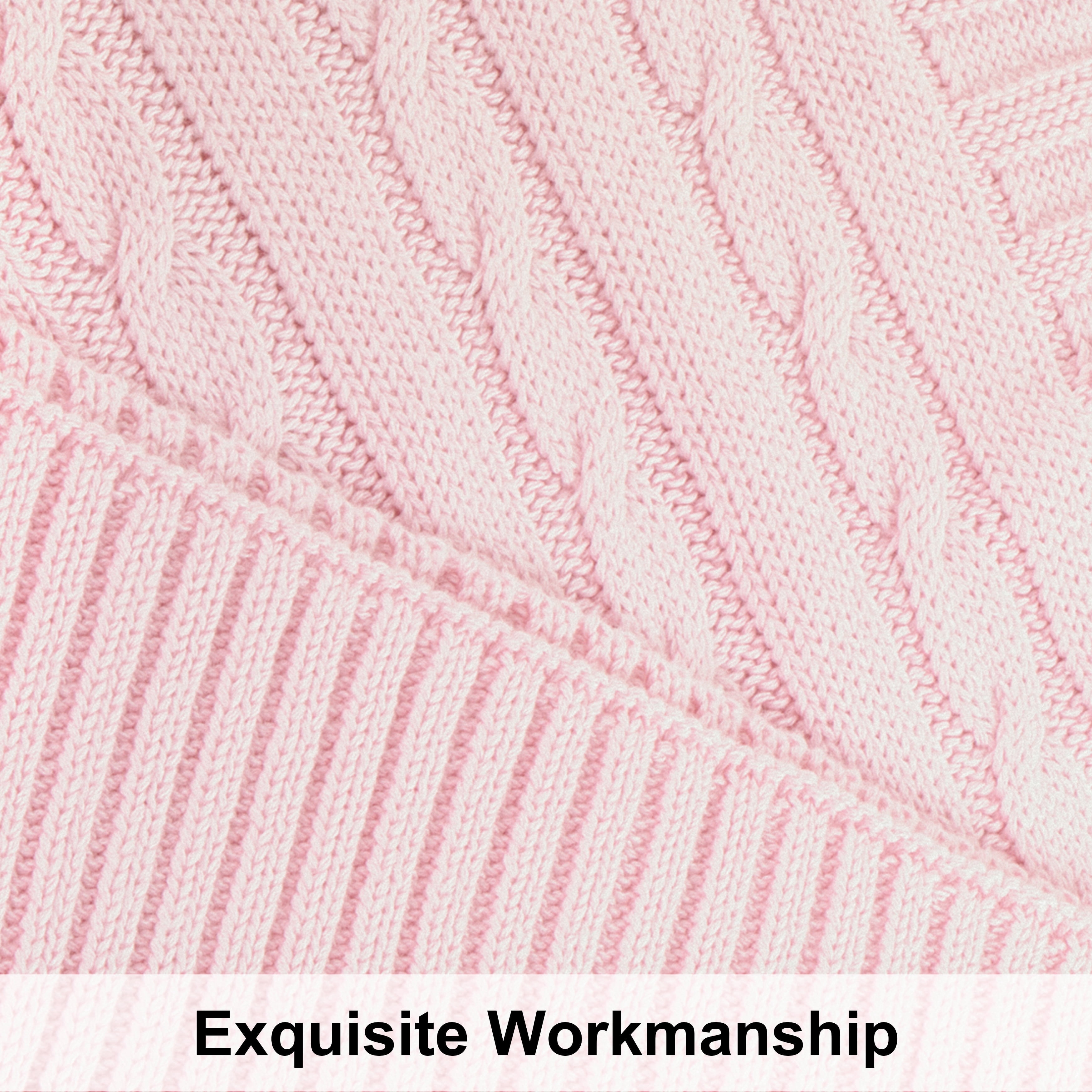 Ntbay 100% Cotton Cable Knit Throw, Super Soft Warm Knitted Blanket Home Decor, 60"x80", Baby Pink
