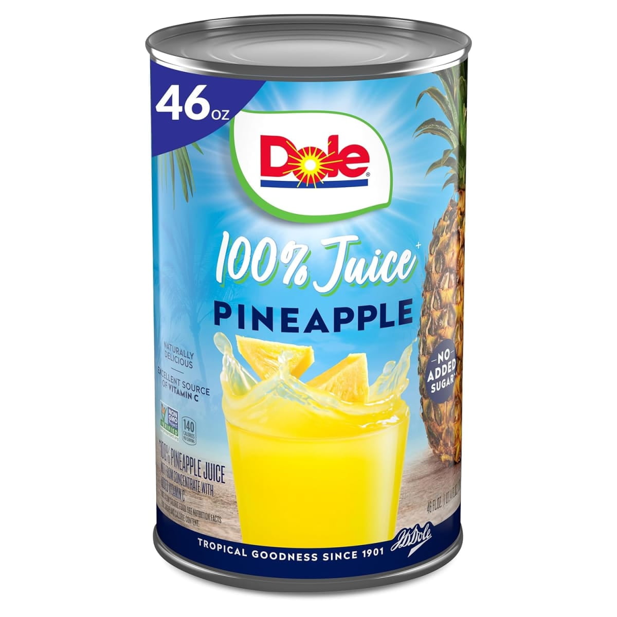 Dole All Natural 100% Pineapple Juice, 46 fl oz Can