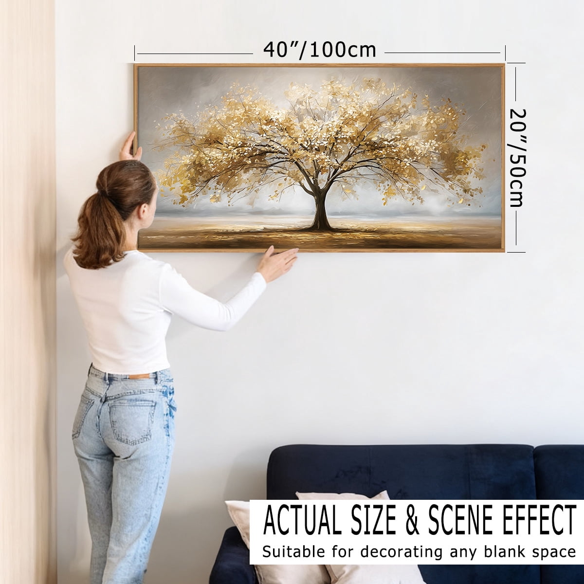 TOARTi Tree of Life Wall Art Gold Leaves Framed Nature Aesthetics Canvas Painting For Living Room Bedroom Office Decor 20x40 Inch