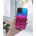 thumbnail image 5 of WIRESTER Shockproof Soft Rubber Cover Case for Apple iPhone 15 6.1" 2023 (NOT FIT Apple iPhone 15 Plus 6.7" 2023), Blue Glitter Sparkle With Black Pink Glitter Leopard, 5 of 5