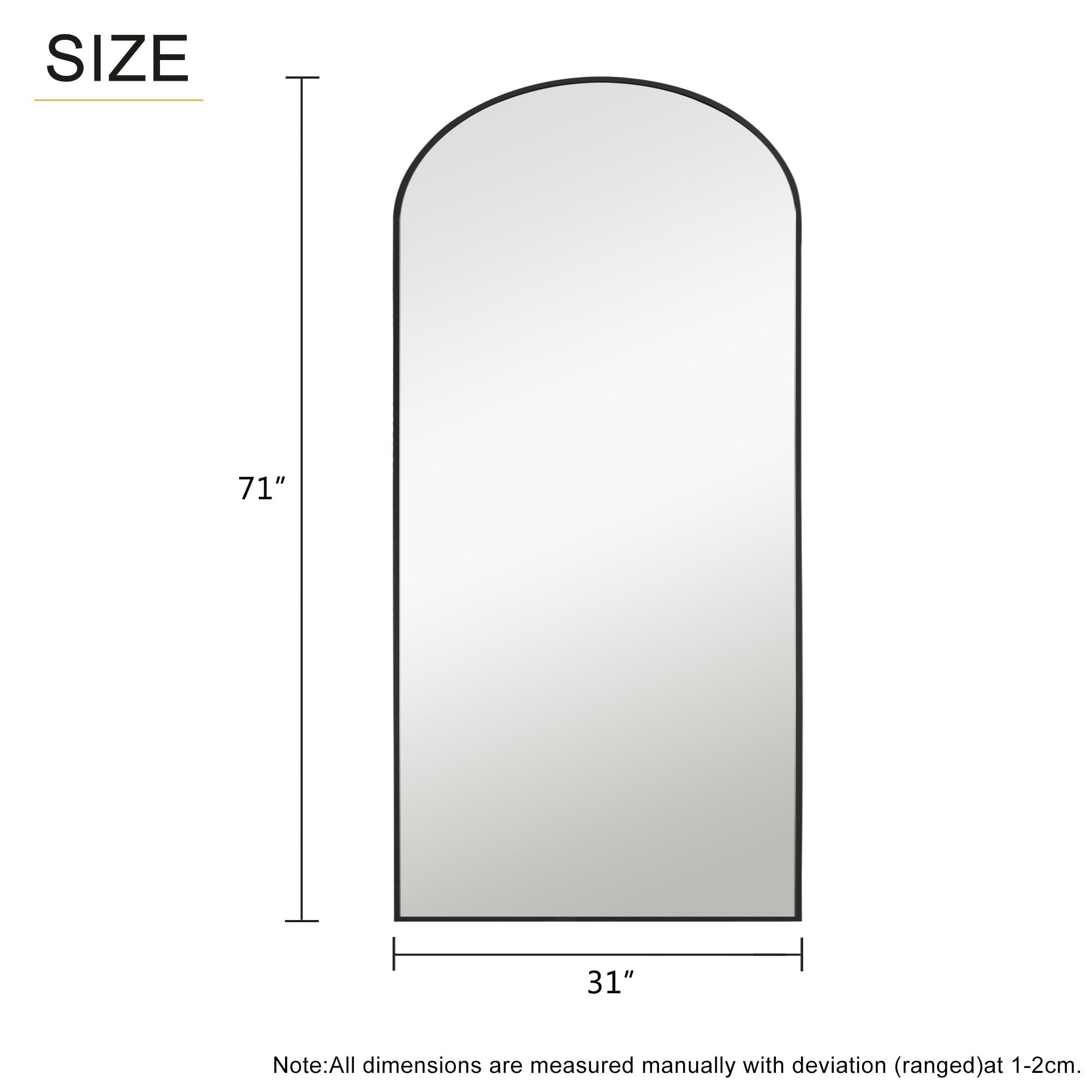 MAYEERTY 71x32in Oversized Full Length Mirror, Arched Decorative Dressing Floor Mirror with Bracket, Black