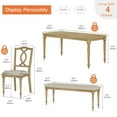 thumbnail image 4 of 6 Piece Dining Table Set for 6-8 People - Includes One Dining Table, One Upholstered Bench, 4 Cross Back Dining Chairs, Rustic Dining Set for Kitchen, Oak, 4 of 10