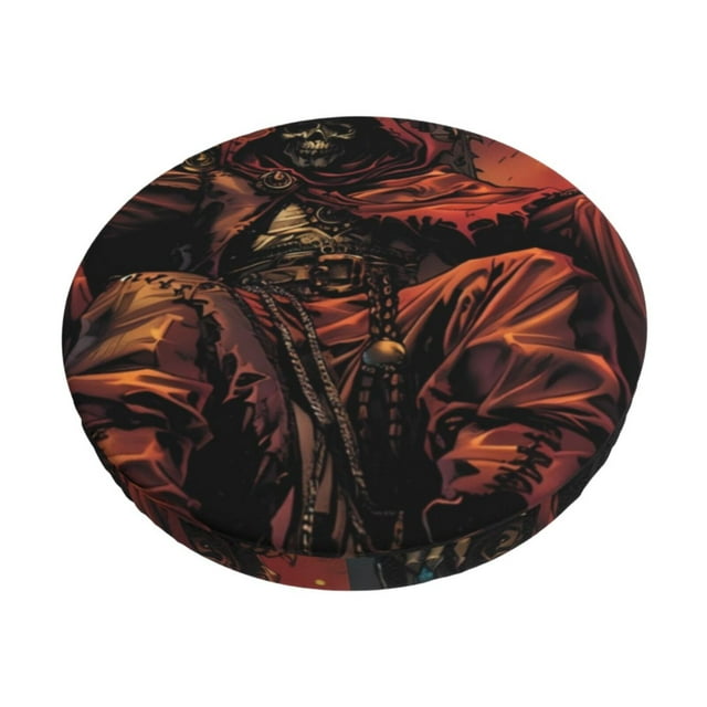 Balery Dark Skull King Throne Fundas de asiento para taburete de bar redondo de tela de terciopelo ajustables que protegen de arañazos y manchas para sillas de 14 a 17 pulgadas.-13 inch