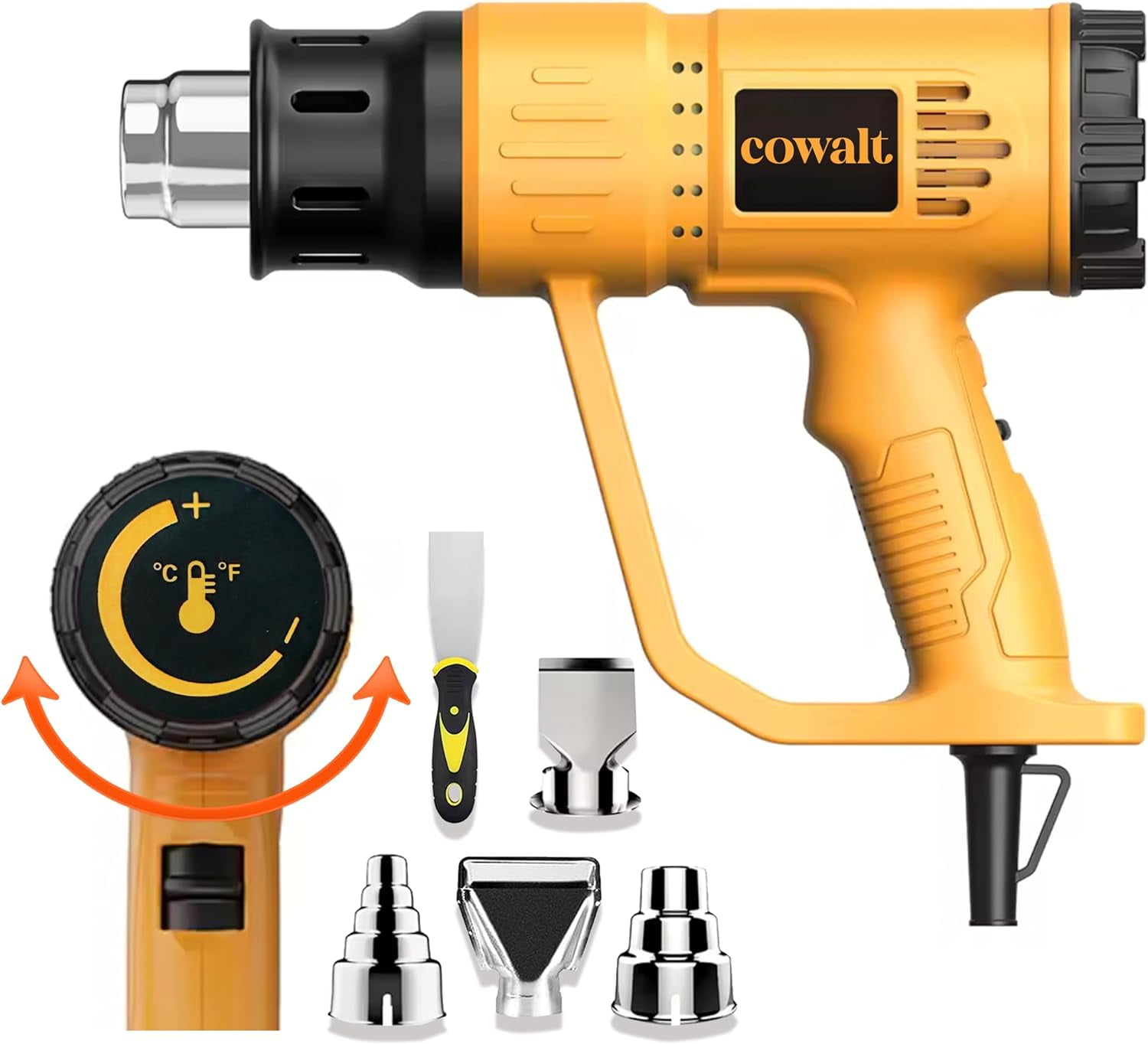 Heat Gun SEEKONE 1800W 122℉-1202℉(50℃- 650℃)Fast Heating Heavy Duty Hot Air Gun Kit Variable Temperature Control Overheat Protection With 4 Nozzles For Crafts, Shrinking PVC, Stripping Paint(5.2FT Temperature Gun