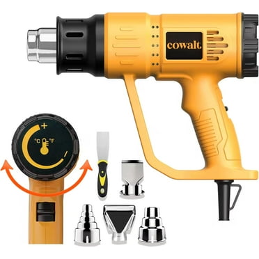COWALT Heat Gun 1800W Fast Heating for Vinyl Wrap, Crafting, Shrink Tubing, Paint, Epoxy Resin, Candle Making Variable, Adjustable Temperature, Overload Protection Hot Air Gun Kit Nozzles, Scraper