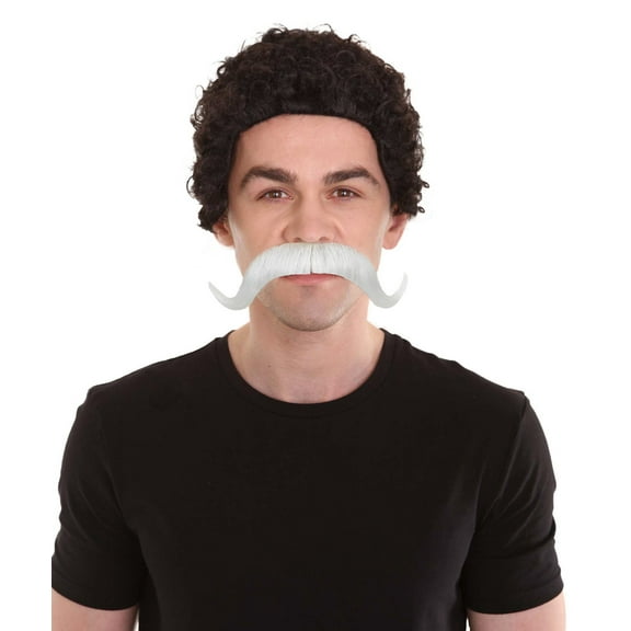 HPO Adult Men’s White Fake Mustache – Synthetic Fiber Facial Hair for Cosplay & Halloween Outfits