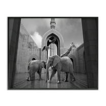 Stupell Industries Safari Animals In Arabesque Architecture Parrots Elephants Giraffe Framed Wall Art Design by Ziwei Li, 11" x 14", Black Framed