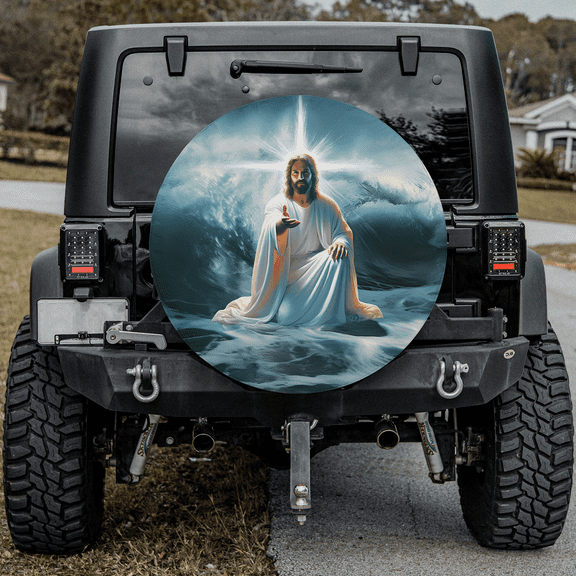 Lotusprinthandmade Jesus Christian Focus On Me Not The Storm Spare Tire Cover Without Backup Camera Hole 6 Sizes (27 in.)