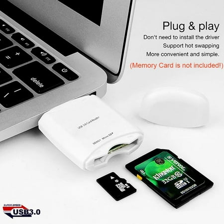 professional super speed 2-slot usb 3.0 5gbp/s flash memory card reader for windows mac linux and android - supports sd sdhc sdxc micro sd microsdhc microsdhx t-flash mmc - white