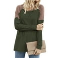 thumbnail image 3 of Women Side Split Hem Crew Neck Long Sleeve Color Block Pullover Top, 3 of 4