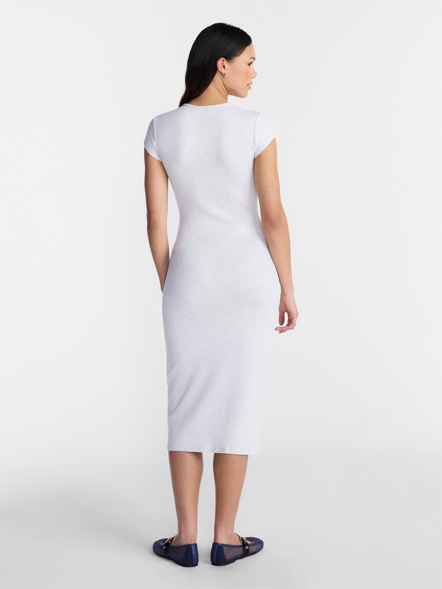 No Boundaries Crewneck Midi Dress with Short Sleeves, Women's XXS-XXL