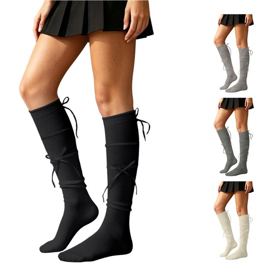 XFeng Bow Decor Knee High Socks Y2K Slouch Calf Socks for Women