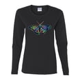 thumbnail image 2 of Colorful Rainbow Patterned Butterfly Animal Lover Womens Graphic Long Sleeve T-Shirt, Black, Small, 2 of 3
