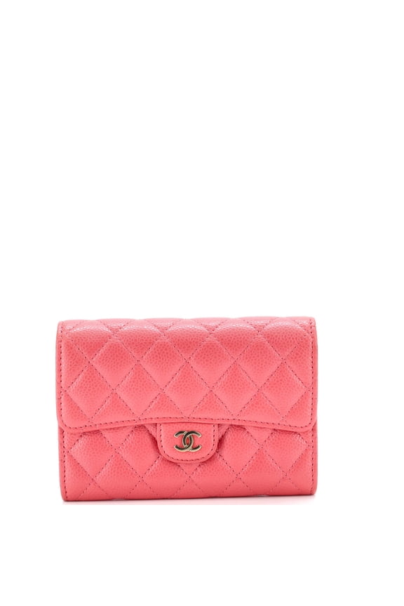 Pre-Owned CC Gusset Classic Flap Wallet Quilted Caviar Medium By Rebag