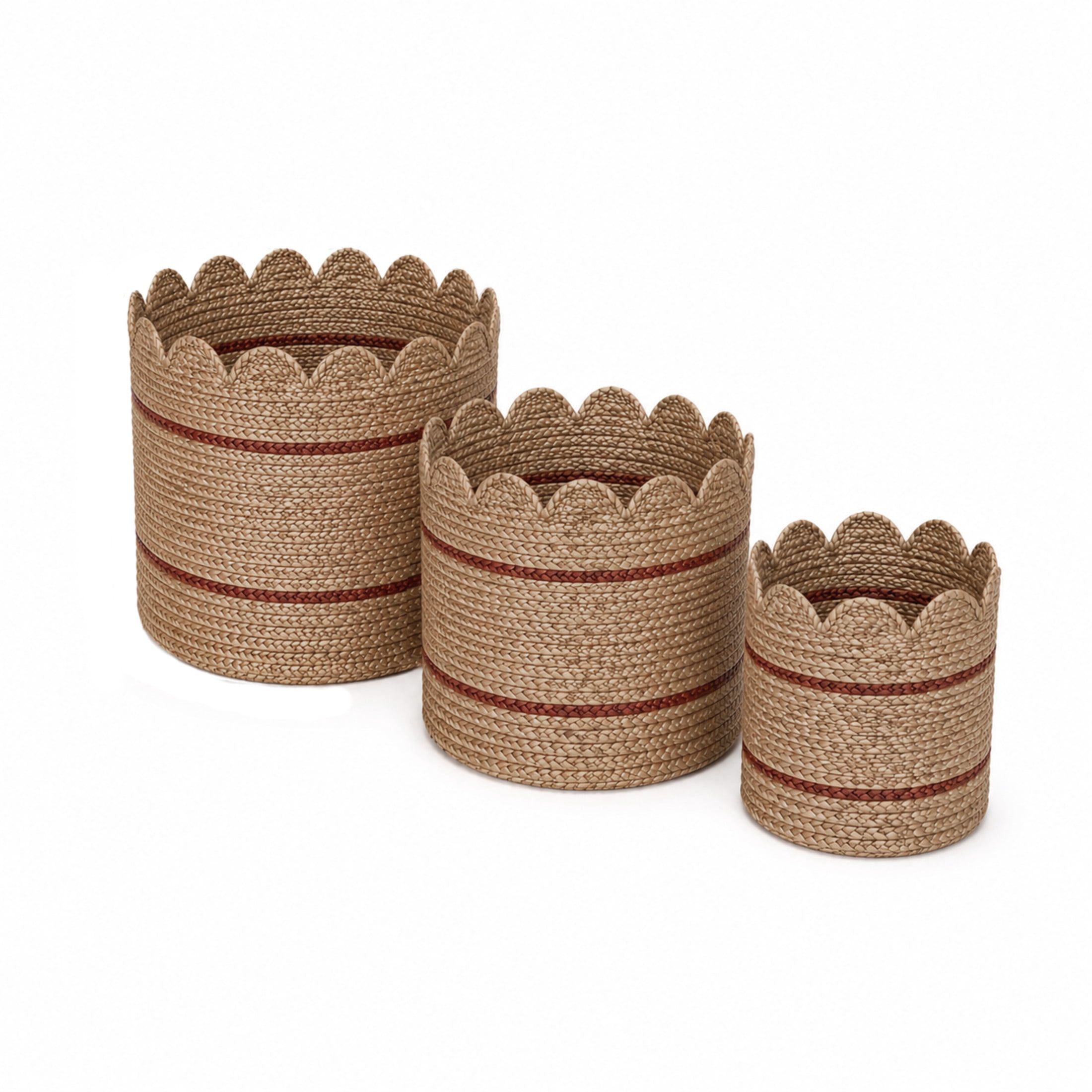 DecMode 13", 15", 17"H Brown Dried Plant Woven Storage Basket, 3-Pieces